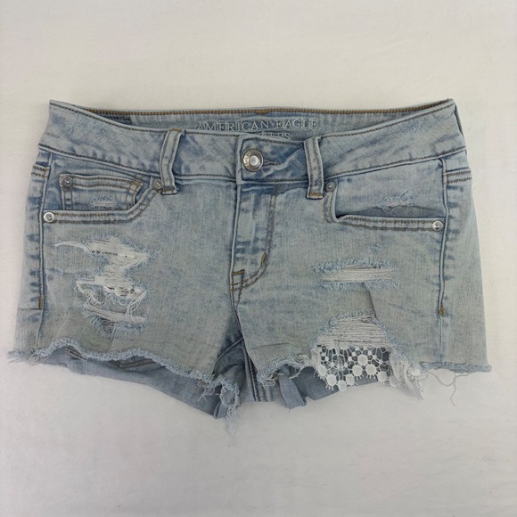 American Eagle Outfitters Pants - American Eagle Denim Micro Shortie  Shorts Size 4 Low Rise Lace Boho Festival